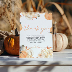Little Pumpkin First Birthday Thank You Card
