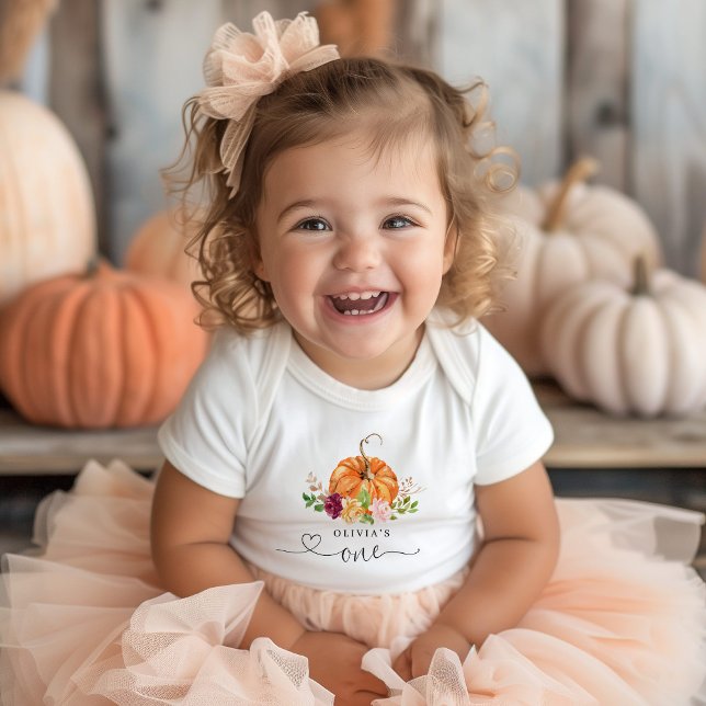 Little pumpkin floral 1st birthday baby bodysuit (Creator Uploaded)