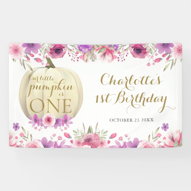 Little Pumpkin Floral 1st Birthday Party Banner (Horizontal)