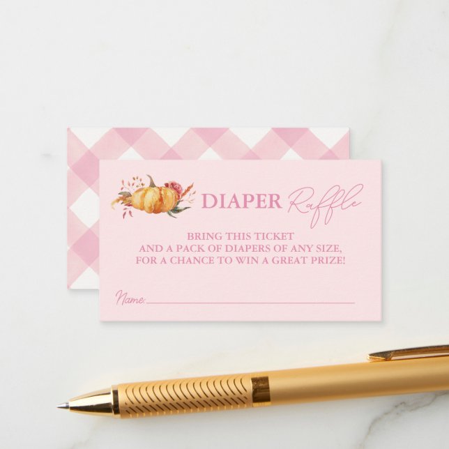 Little Pumpkin Floral Baby Shower Diaper Raffle  Enclosure Card (Front/Back In Situ)