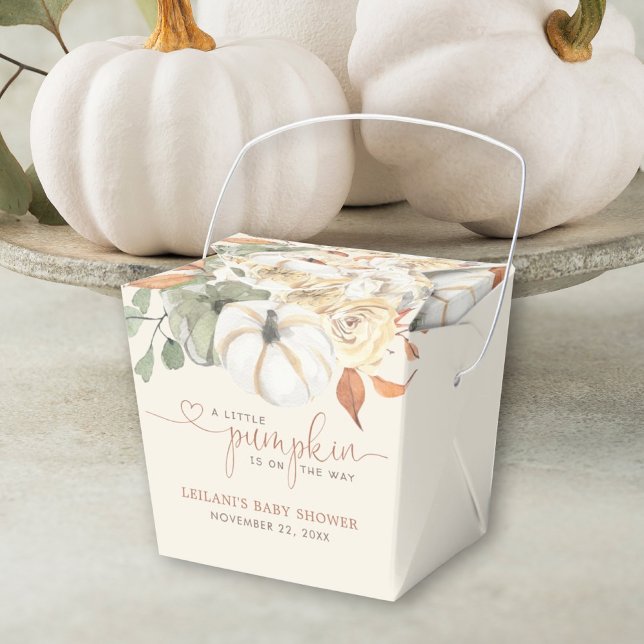 Little Pumpkin Floral Baby Shower Favour Box (Autumn is in the air with this little pumpkin on the way fall floral baby shower favor takeout box.)