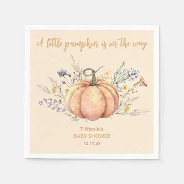 Little pumpkin floral baby shower Paper Plate Napkin (Front)