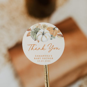 Little Pumpkin Floral Baby Shower Thank You Favour Classic Round Sticker