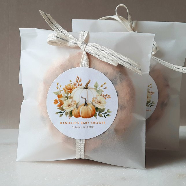 Little Pumpkin Floral Boho Botanical Baby Shower  Classic Round Sticker (Creator Uploaded)