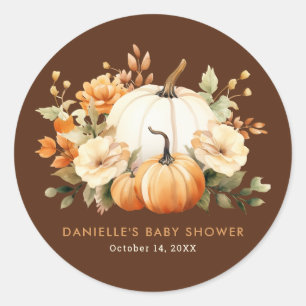 Little Pumpkin Floral Boho Botanical Baby Shower Classic Round Sticker
