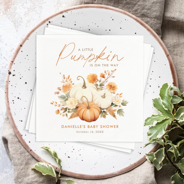 Little Pumpkin Floral Boho Botanical Baby Shower  Napkin (Creator Uploaded)