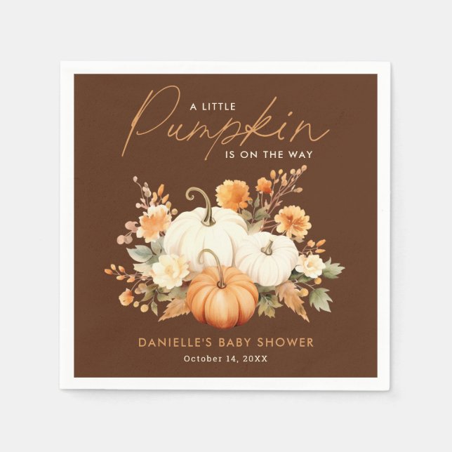 Little Pumpkin Floral Boho Botanical Baby Shower  Napkin (Front)