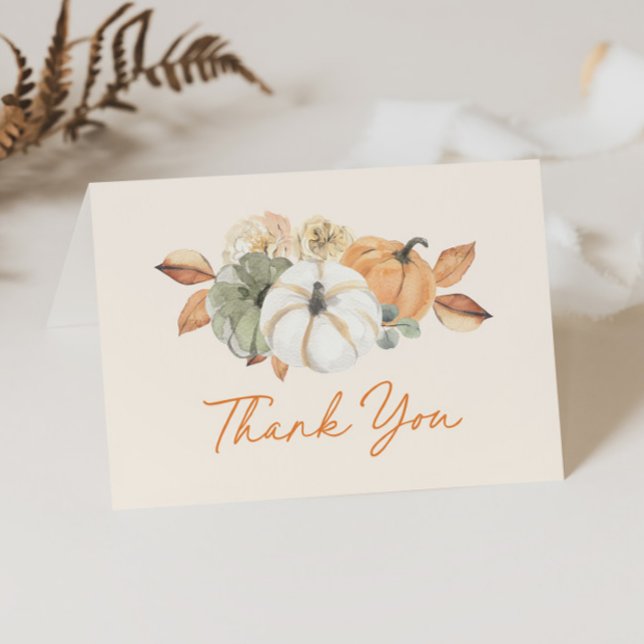 Little Pumpkin Floral Boho Elegant Baby Shower Thank You Card (Creator Uploaded)