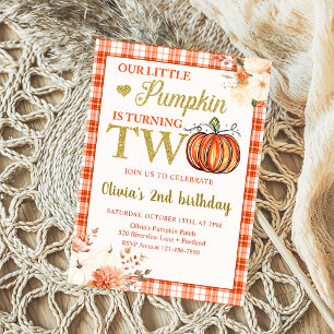 Little Pumpkin Floral Fall 2nd Birthday Party Invitation