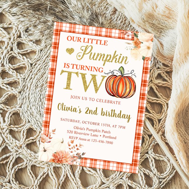 Little Pumpkin Floral Fall 2nd Birthday Party Invitation (Creator Uploaded)