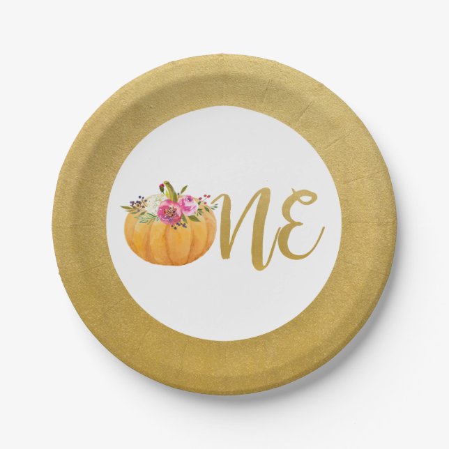 Little Pumpkin Floral Fall Paper Plates (Front)