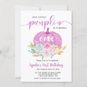 Little Pumpkin Floral First Birthday Invitation