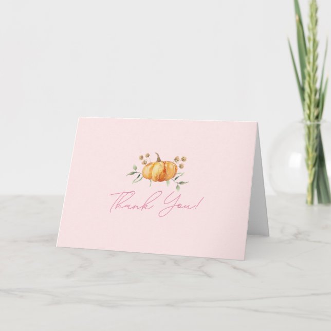 Little Pumpkin Floral Girl Baby Shower Thank You Card (Front)
