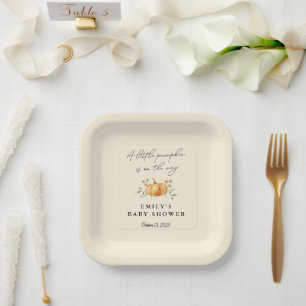 Little Pumpkin Floral Neutral Baby Shower Paper Plate