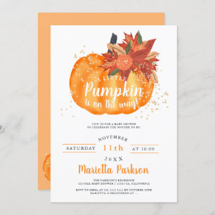 Little pumpkin floral orange fall baby shower invitation
