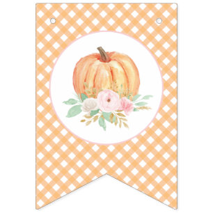 Little Pumpkin Floral orange Plaid first birthday Bunting