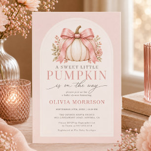 Little Pumpkin Floral Pink Bow Girl Baby Shower Invitation