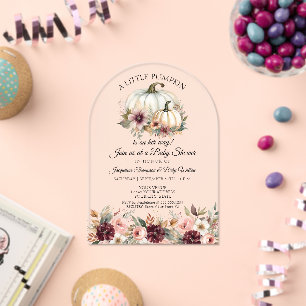 Little Pumpkin Floral Roses Burgundy Baby Shower Acrylic Invitations