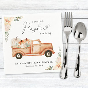 Little Pumpkin Floral Truck Watercolor Baby Shower Napkin