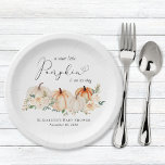 Little Pumpkin Floral Watercolor Baby Shower Paper Plate<br><div class="desc">Elegant gender neutral paper plates for your baby shower that feature "a sweet little pumpkin is on its way" in simple typography and a chic script with a heart swash and watercolors of orange and cream pumpkins and floral bouquets. Specify the baby’s gender if desired (e.g., "is on his way")....</div>