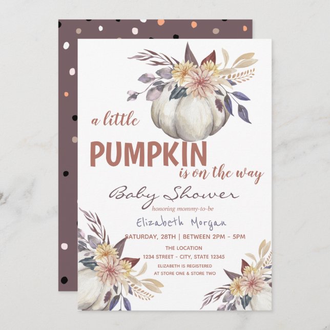 Little Pumpkin Flowers,Dots Baby Shower  Invitation (Front/Back)