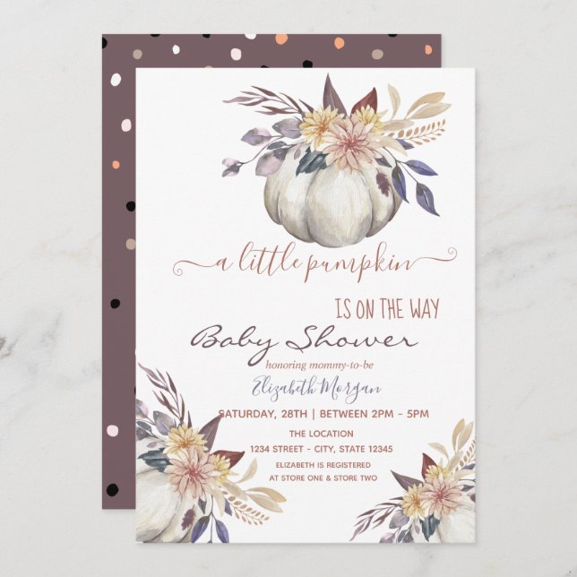 Little Pumpkin Flowers,Dotted  Baby Shower  Invitation (Front/Back)