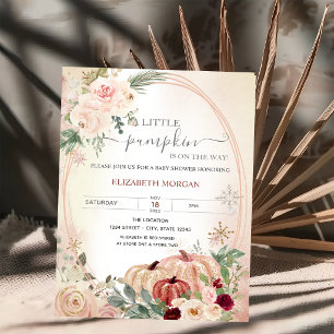 Little Pumpkin Frame Boho Flowers Baby Shower Invitation