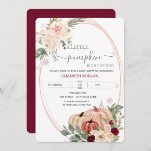 Little Pumpkin Frame Flowers Baby Shower  Invitation