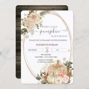 Little Pumpkin Frame Flowers Wood Baby Shower Invitation