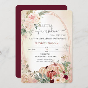 Little Pumpkin Frame Roses Burgundy Baby Shower Invitation