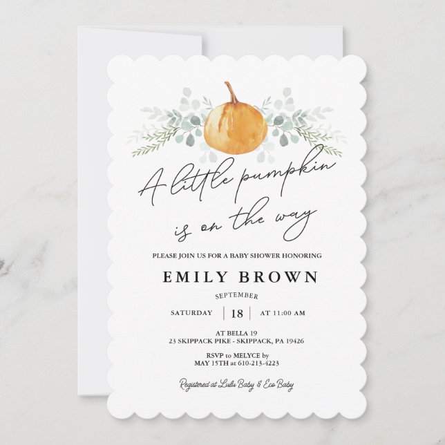 Little Pumpkin Gender Neutral Baby Shower  Invitation (Front)
