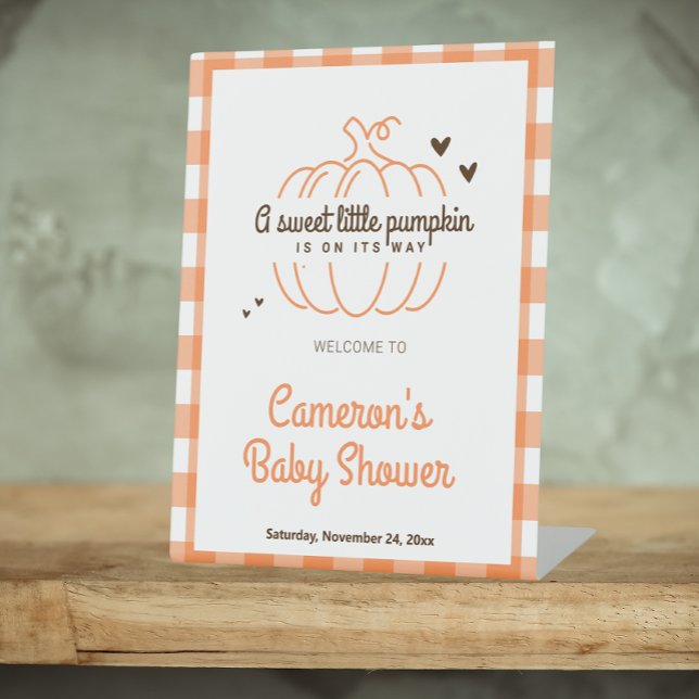 Little Pumpkin Gender Neutral Baby Shower Welcome Pedestal Sign (Creator Uploaded)