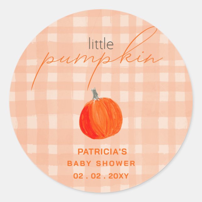 Little Pumpkin Gender Neutral Fall Baby Shower Classic Round Sticker (Front)