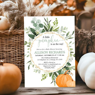 Little pumpkin gender neutral fall baby shower invitation