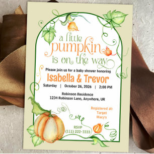 Little Pumpkin Gender Neutral Fall Baby Shower Invitation