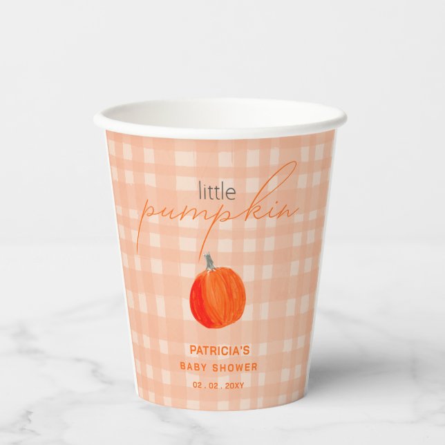 Little Pumpkin Gender Neutral Fall Baby Shower Paper Cups (Front)