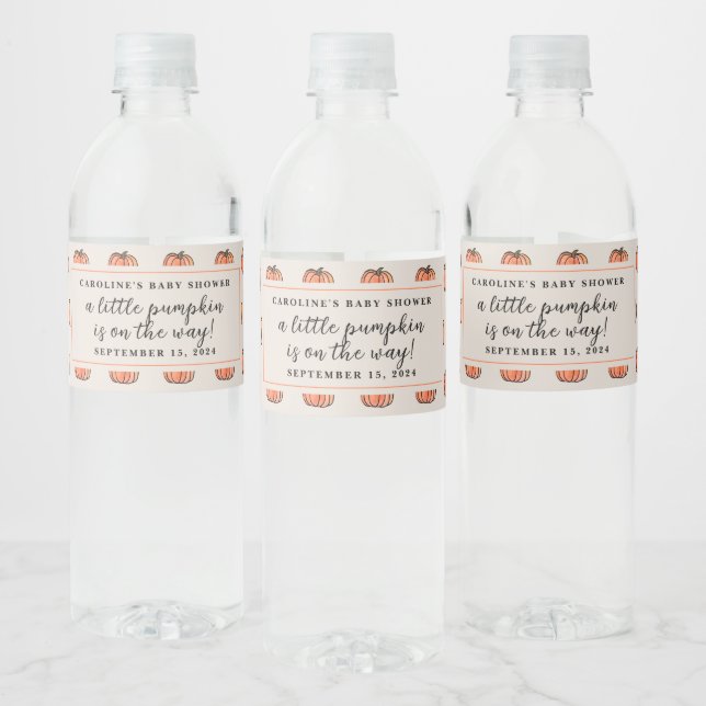 Little Pumpkin Gender Neutral Fall Baby Shower Water Bottle Label (Bottles)