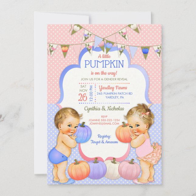 Little Pumpkin Gender Reveal Light Blonde Invitation (Front)