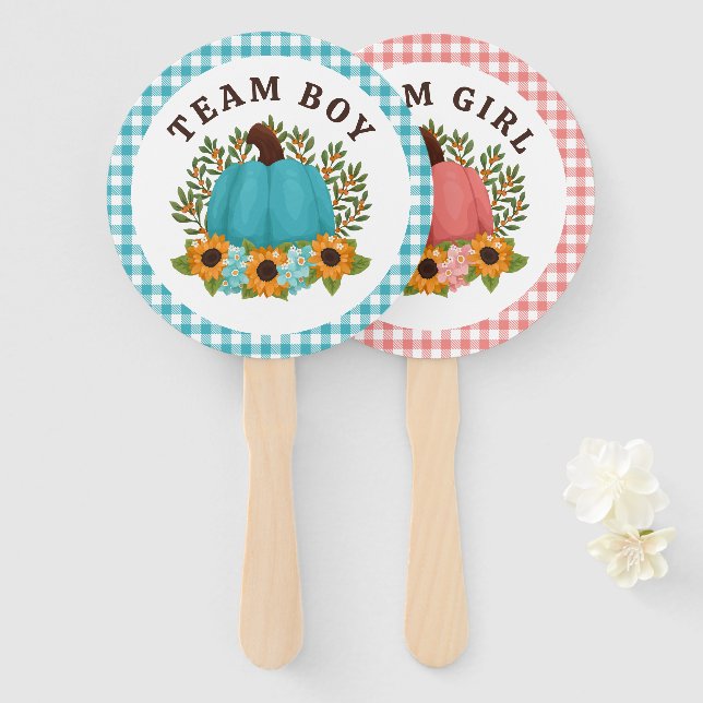 Little Pumpkin Gender Reveal Vote Boy or Girl Hand Fan (Front and Back)