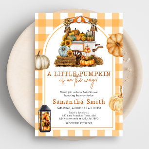 Little Pumpkin Gingham Baby Shower Invitation