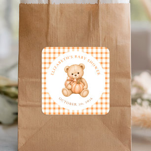 Little Pumpkin Gingham Baby Shower Sticker