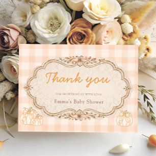 Little Pumpkin Gingham Baby Shower Thank You Card
