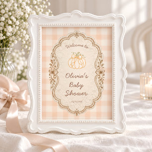Little Pumpkin Gingham Baby Shower Welcome Poster