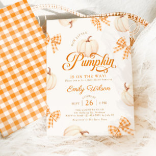 Little Pumpkin Gingham Bows Baby Shower Invitation