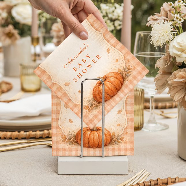 Little Pumpkin Gingham Fall Baby Shower Napkin (Creator Uploaded)
