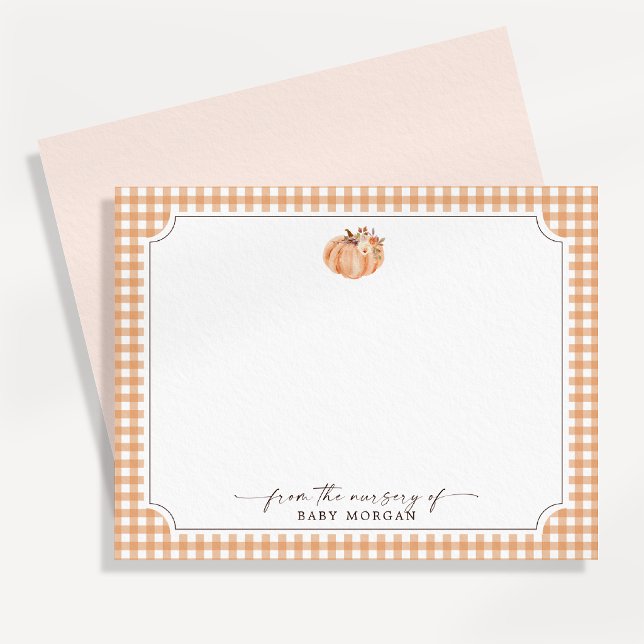 Little Pumpkin Gingham Nursery Note Card (Creator Uploaded)