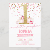 Little Pumpkin Girl 1st Birthday Gold Glitter Pink