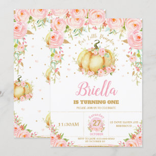 Little Pumpkin Girl 1st Birthday Pink Floral Blush Invitation