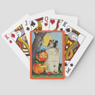 Little Pumpkin Girl and Friends Playing Cards