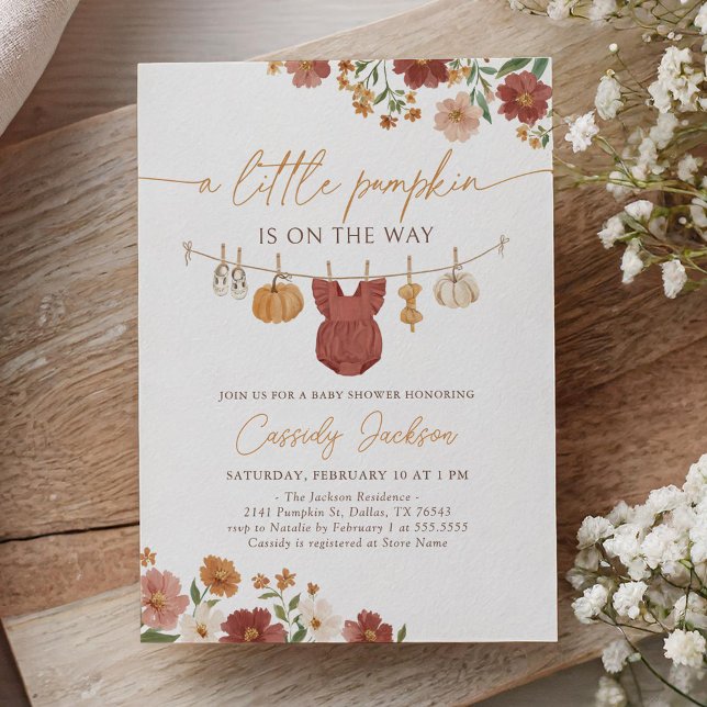 Little Pumpkin Girl Baby Clothes Baby Shower Invitation (Creator Uploaded)